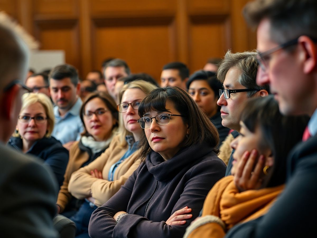 Discuție între cetățeni la un forum politic.