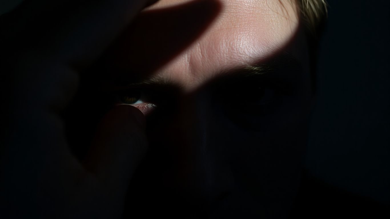 Ochi ascuns sub mână, expresie misterioasă.